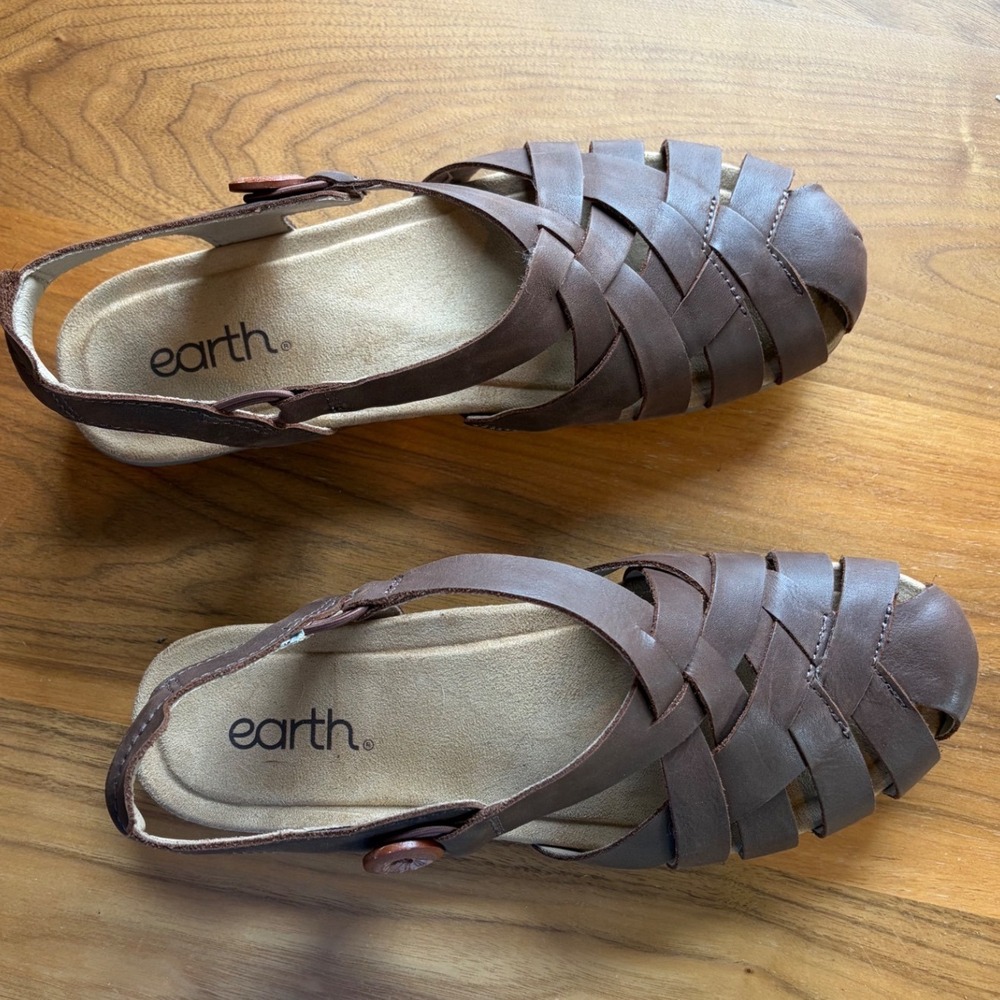 Earth Bellta Fisherman Sandals Womens 8.5 Brown Leather Slingback Casual Boho - Picture 3 of 8